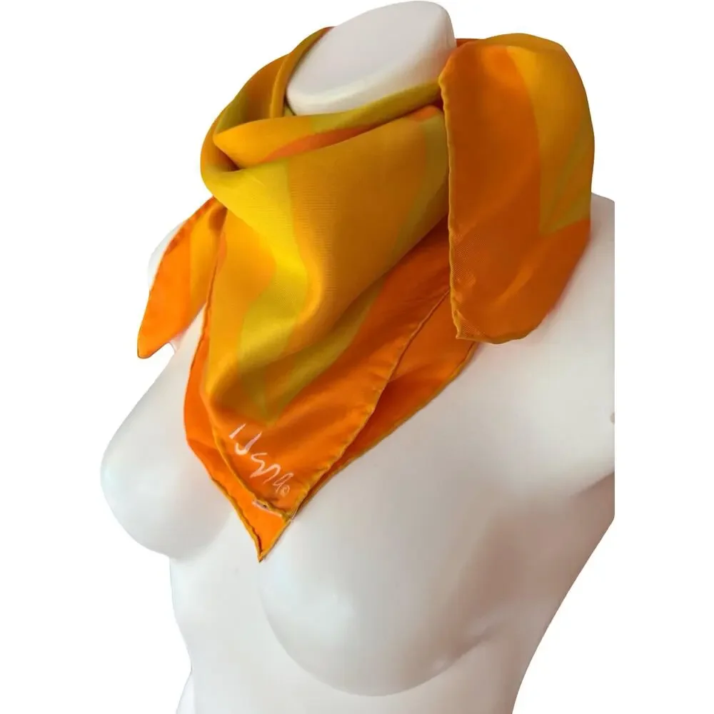 Vintage Vera Neumann Silk Japan Scarf 1970s Op Art Geometric Orange Green 27x27